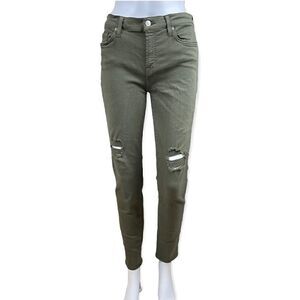 7 For All Mankind High Waist Distressed Olive Green Jeans, size 28 - VGUC